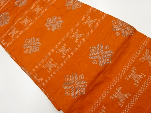 リサイクル　横段に抽象模様織出し名古屋帯